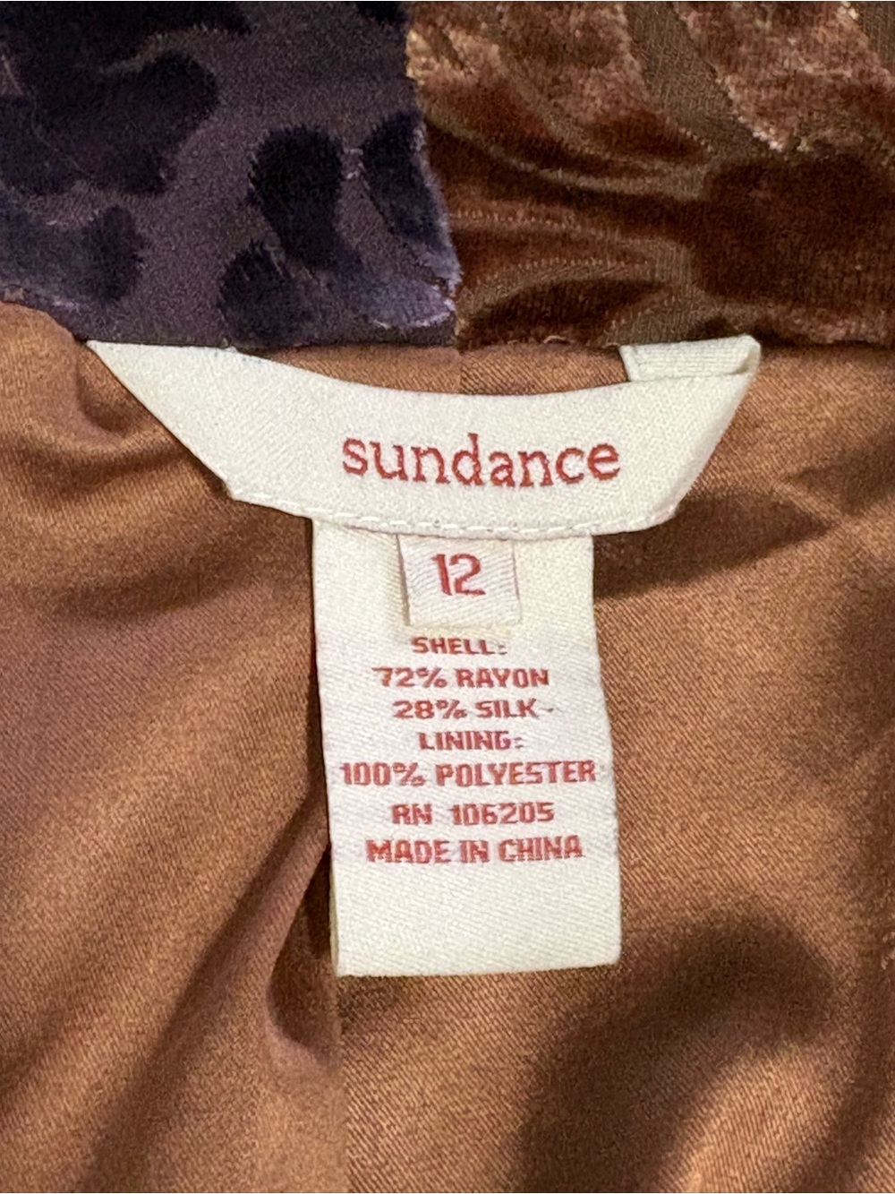 Sundance Blazer Womens 12 Firelight Silk blend Velvet Burnout Purple Brown Boho - Picture 9 of 11